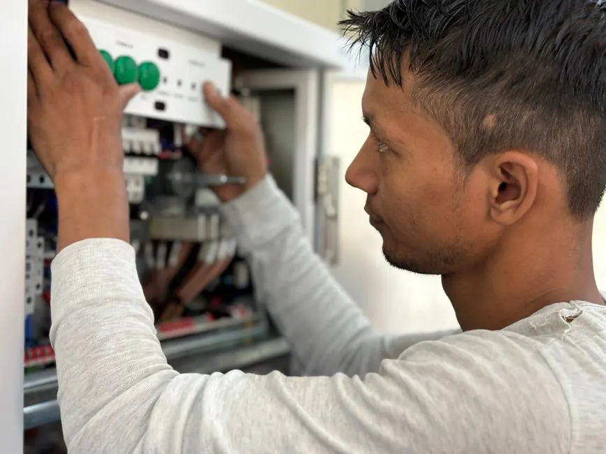 Technician reviewing a repair plan